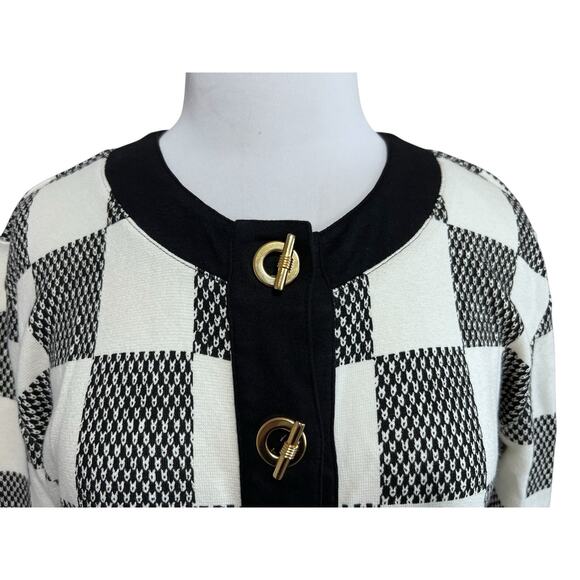 L'eau Vive Vintage Hong Kong Black Ivory Check Old Money Cardigan Toggle Sweater - Picture 3 of 6